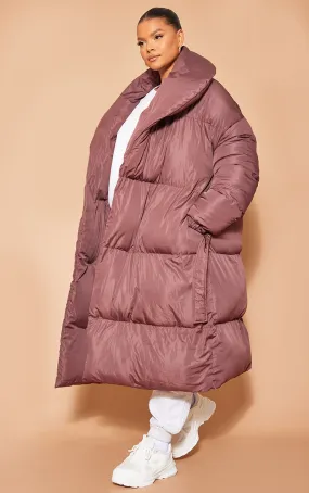 Plus Chocolate Collar Belted Longline Puffer Coat