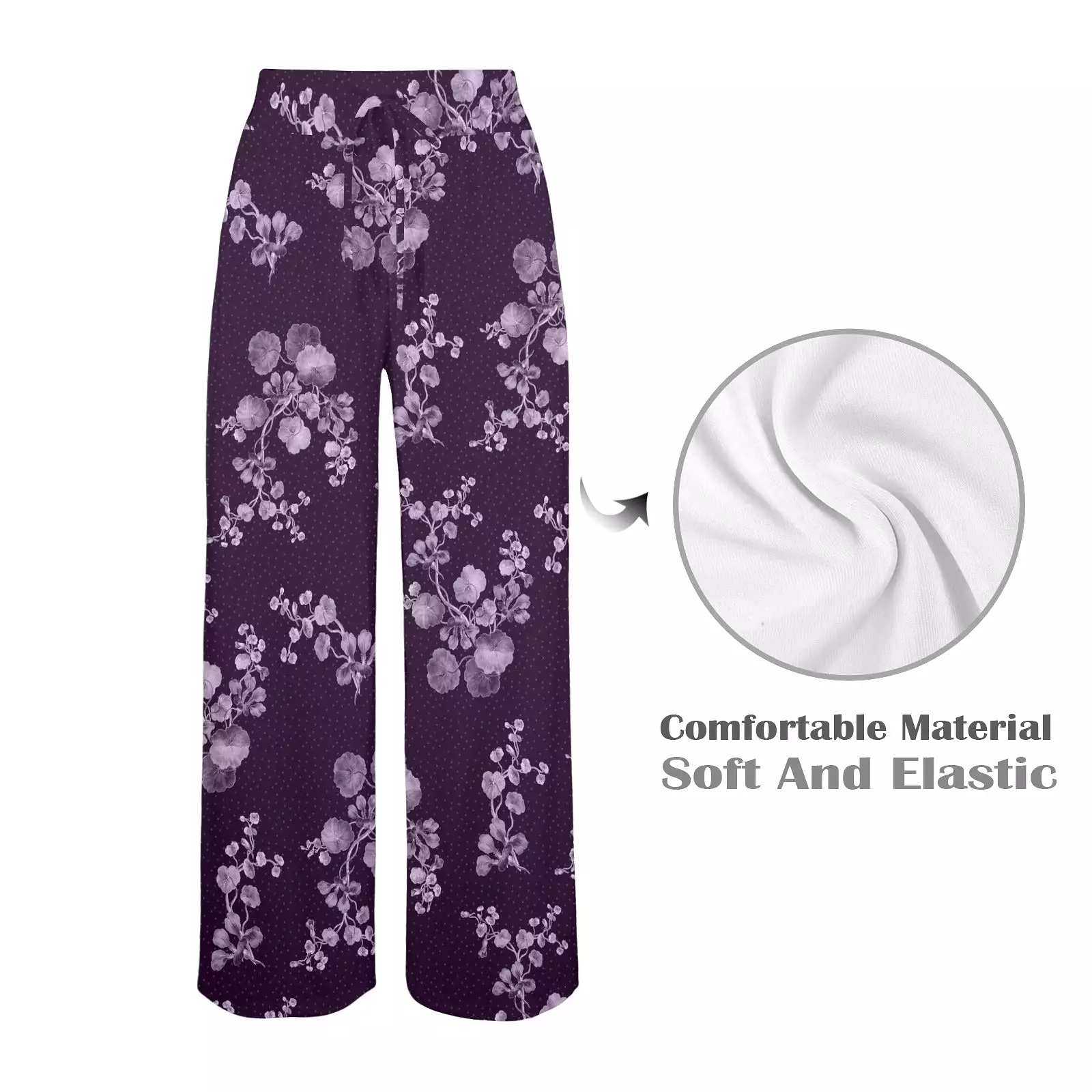 purple floral polka dots print Women's Wide Leg Lounge Pants (Model L77)