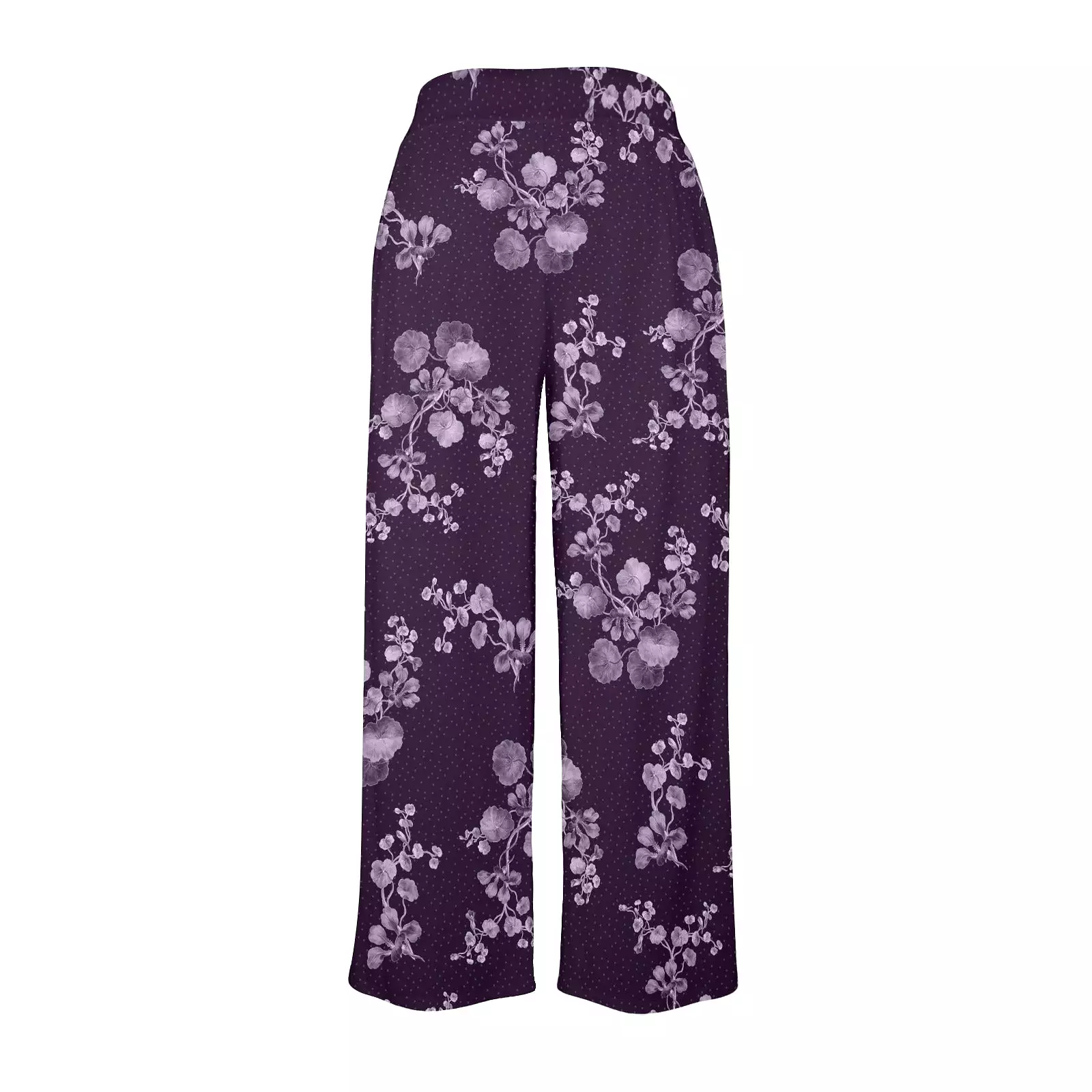 purple floral polka dots print Women's Wide Leg Lounge Pants (Model L77)