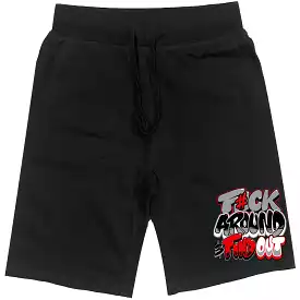 RED F#CK : Black Cotton Terry Fleece Shorts