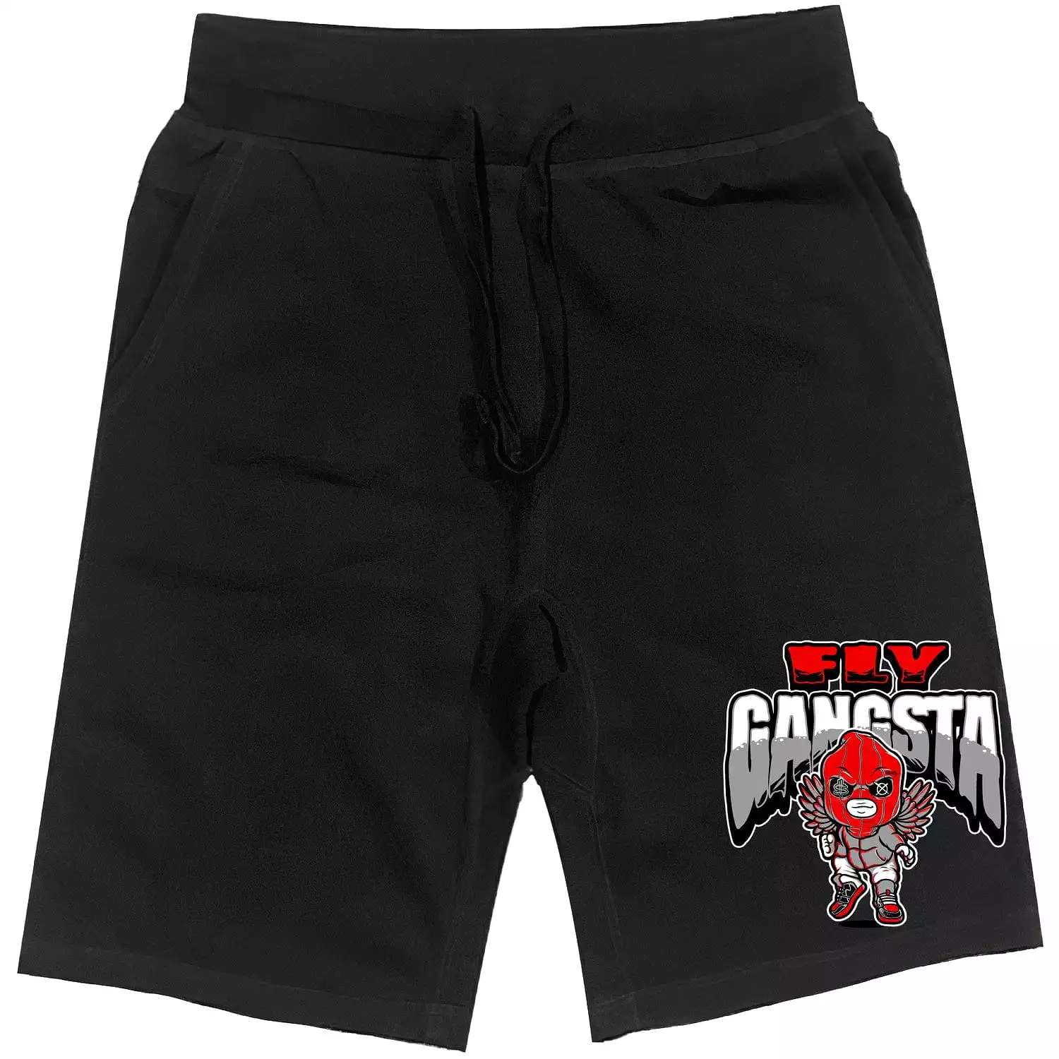 RED FLY GANGSTA : Black Cotton Terry Fleece Shorts