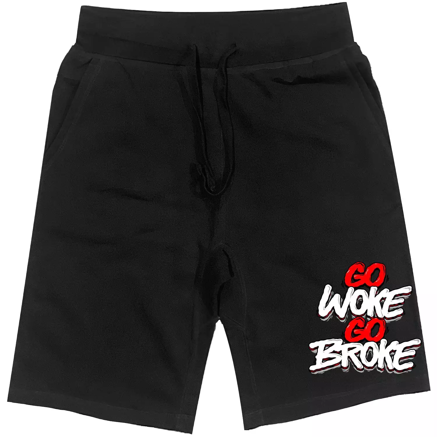 RED GO WOKE GO BROKE : Black Cotton Terry Fleece Shorts