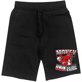 RED MOF : Black Cotton Terry Fleece Shorts