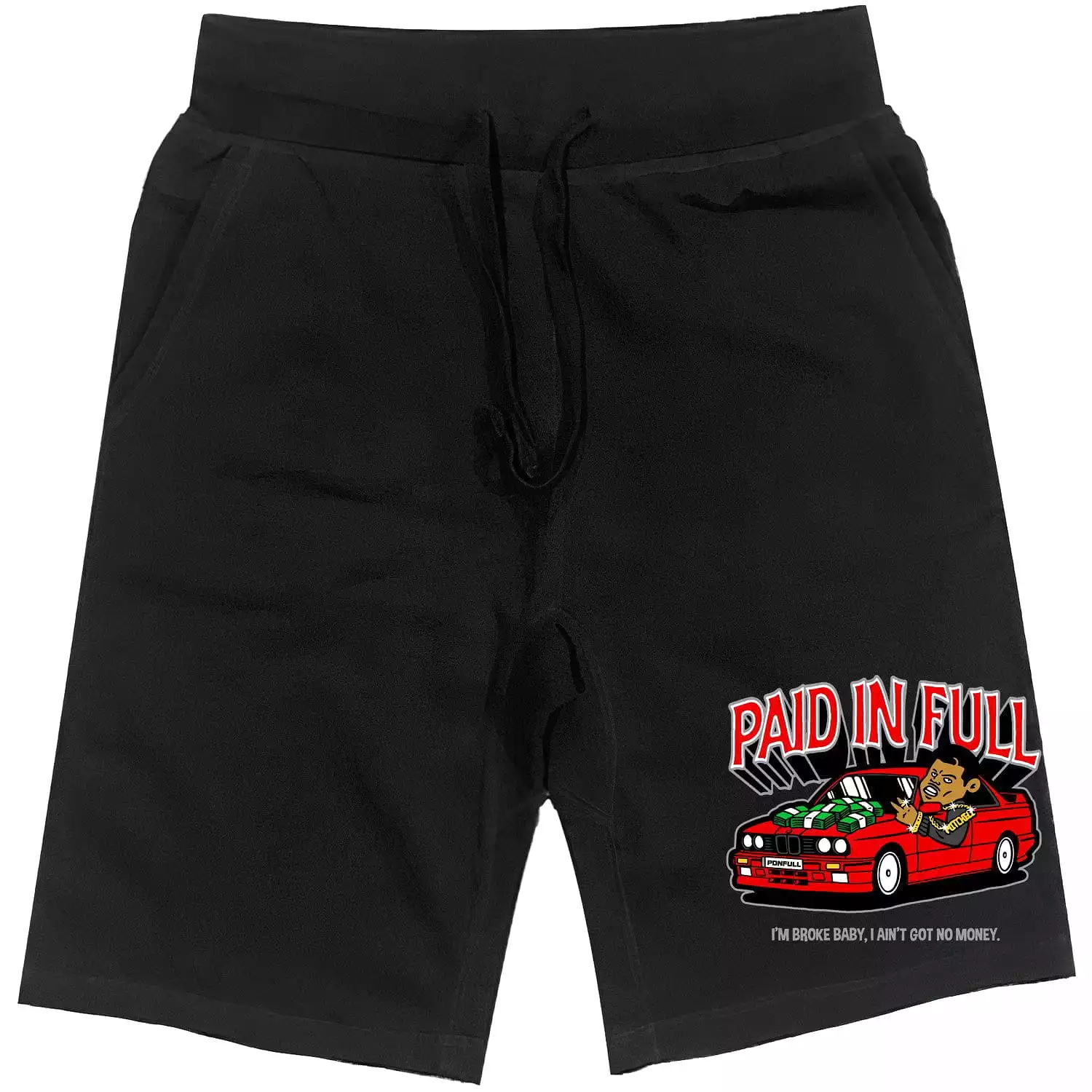 RED PAID : Black Cotton Terry Fleece Shorts