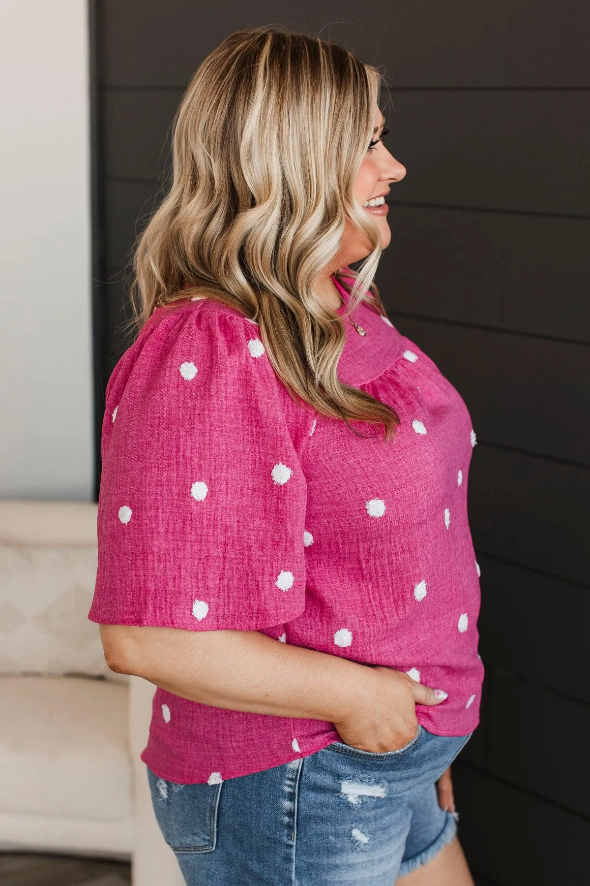 Romantic Evenings Polka Dot Top- Hot Pink