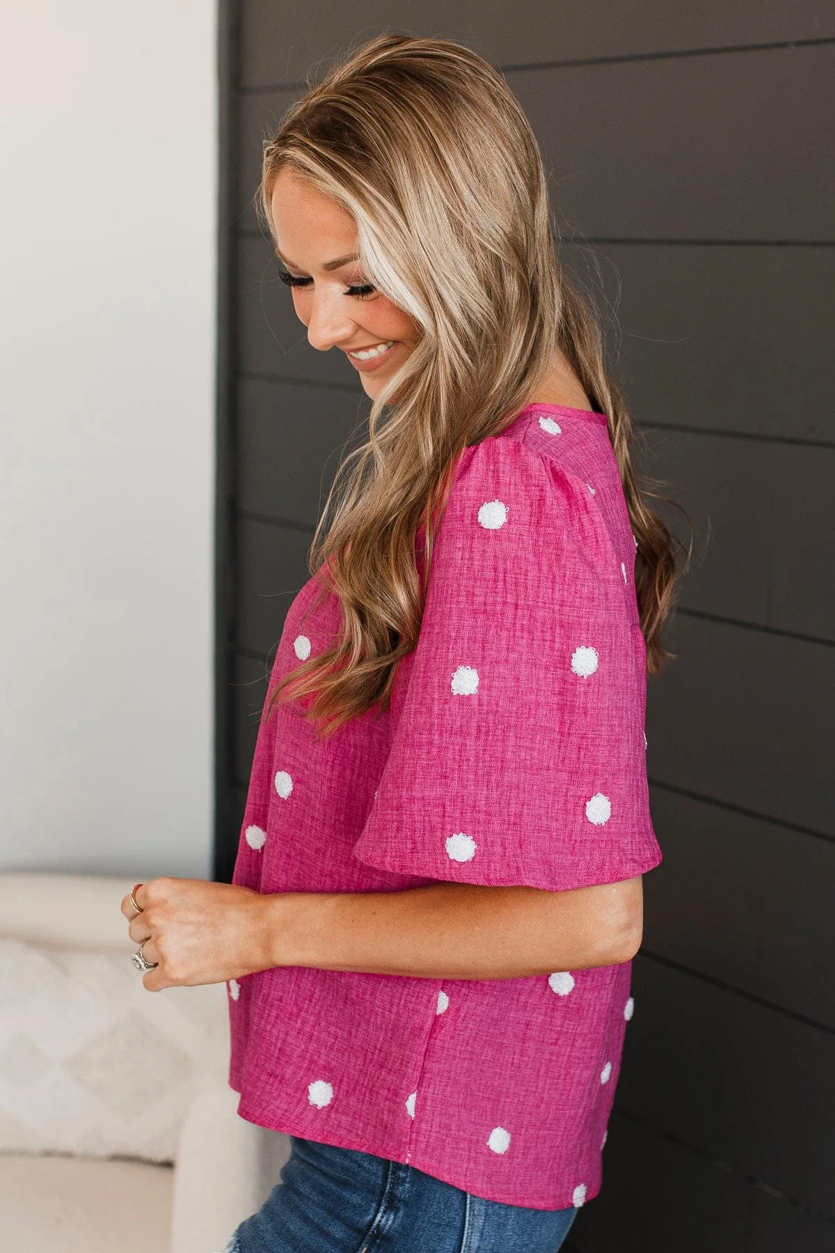 Romantic Evenings Polka Dot Top- Hot Pink