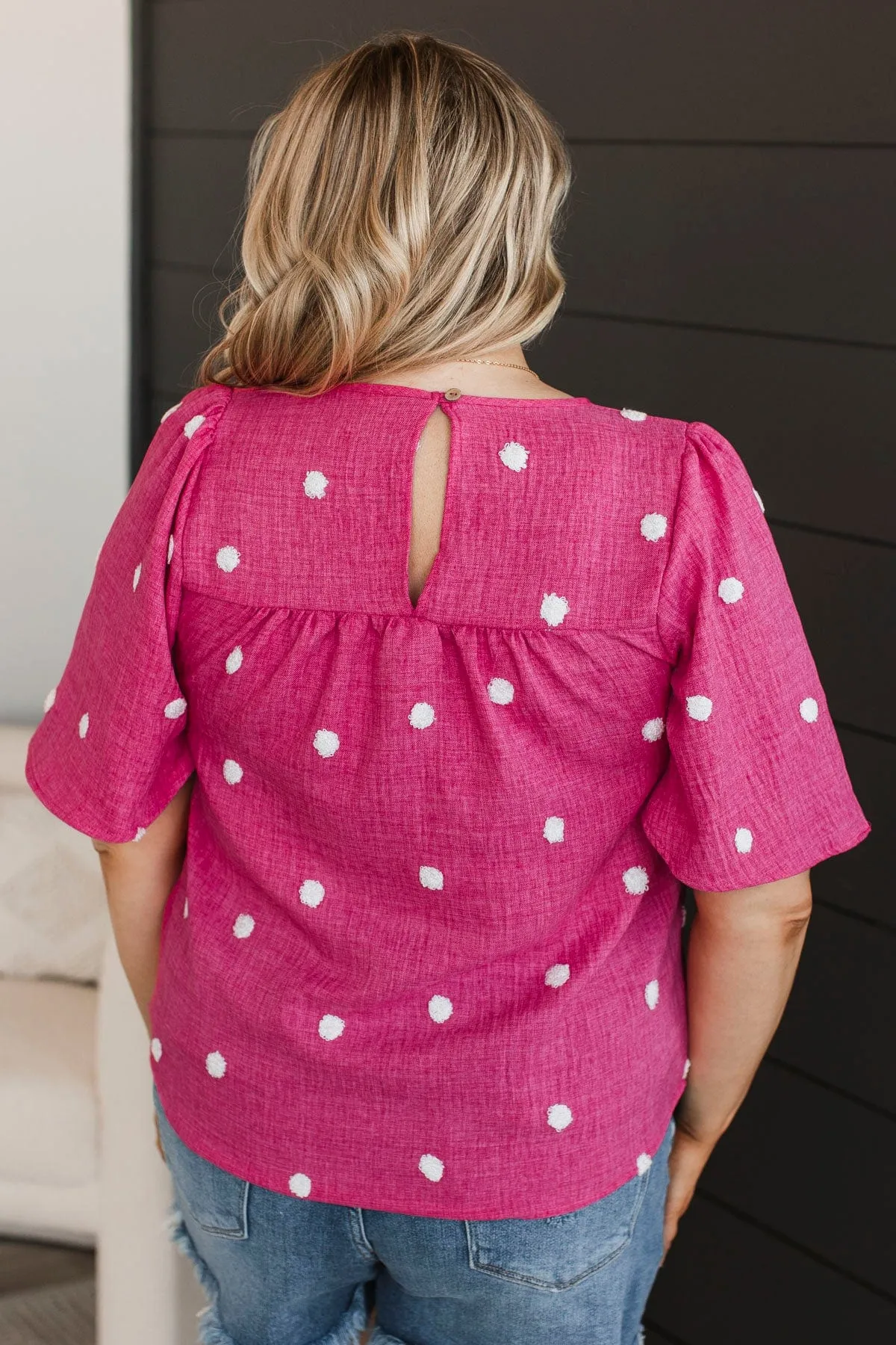 Romantic Evenings Polka Dot Top- Hot Pink