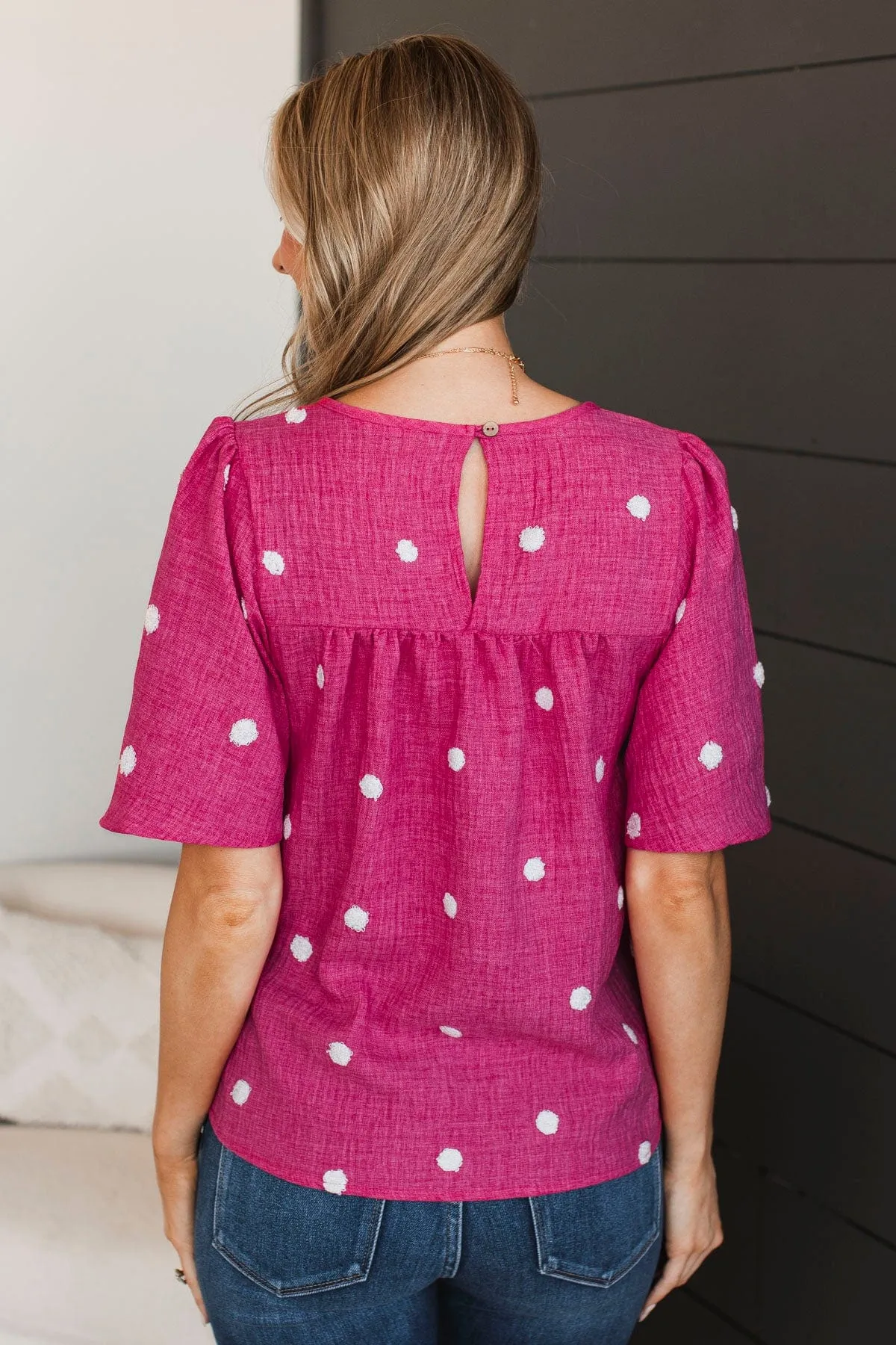 Romantic Evenings Polka Dot Top- Hot Pink