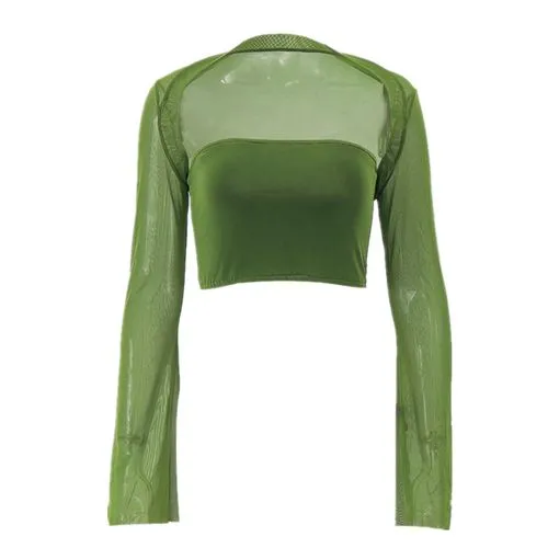 Sexy Solid Color Spandex Polyester Strapless Long Sleeve Regular Sleeve T-shirt