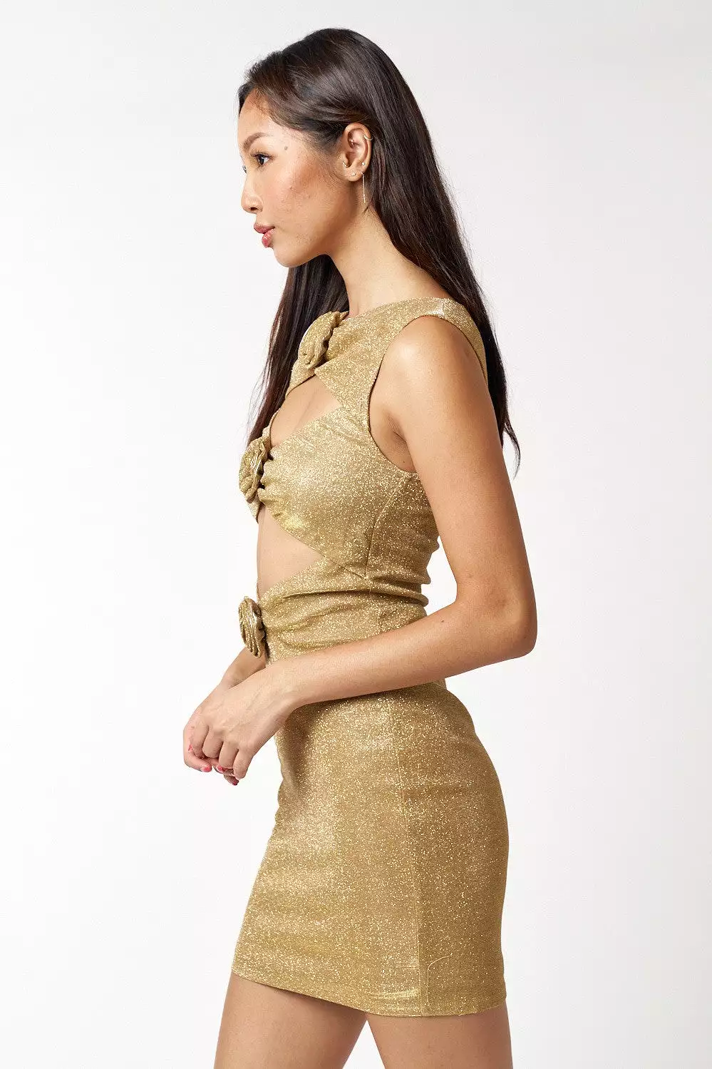 Shimmer Rosette Cutout Dress