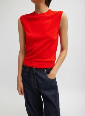 Skinlike Mercerized Wool Sleeveless Sweater - Red