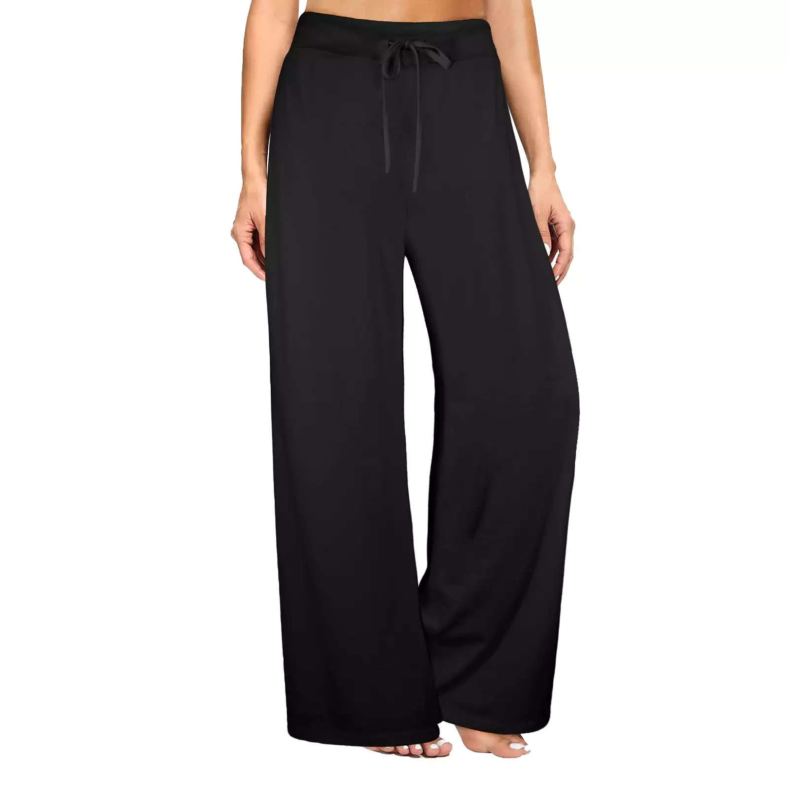 Solid Black Women's Wide Leg Lounge Pants