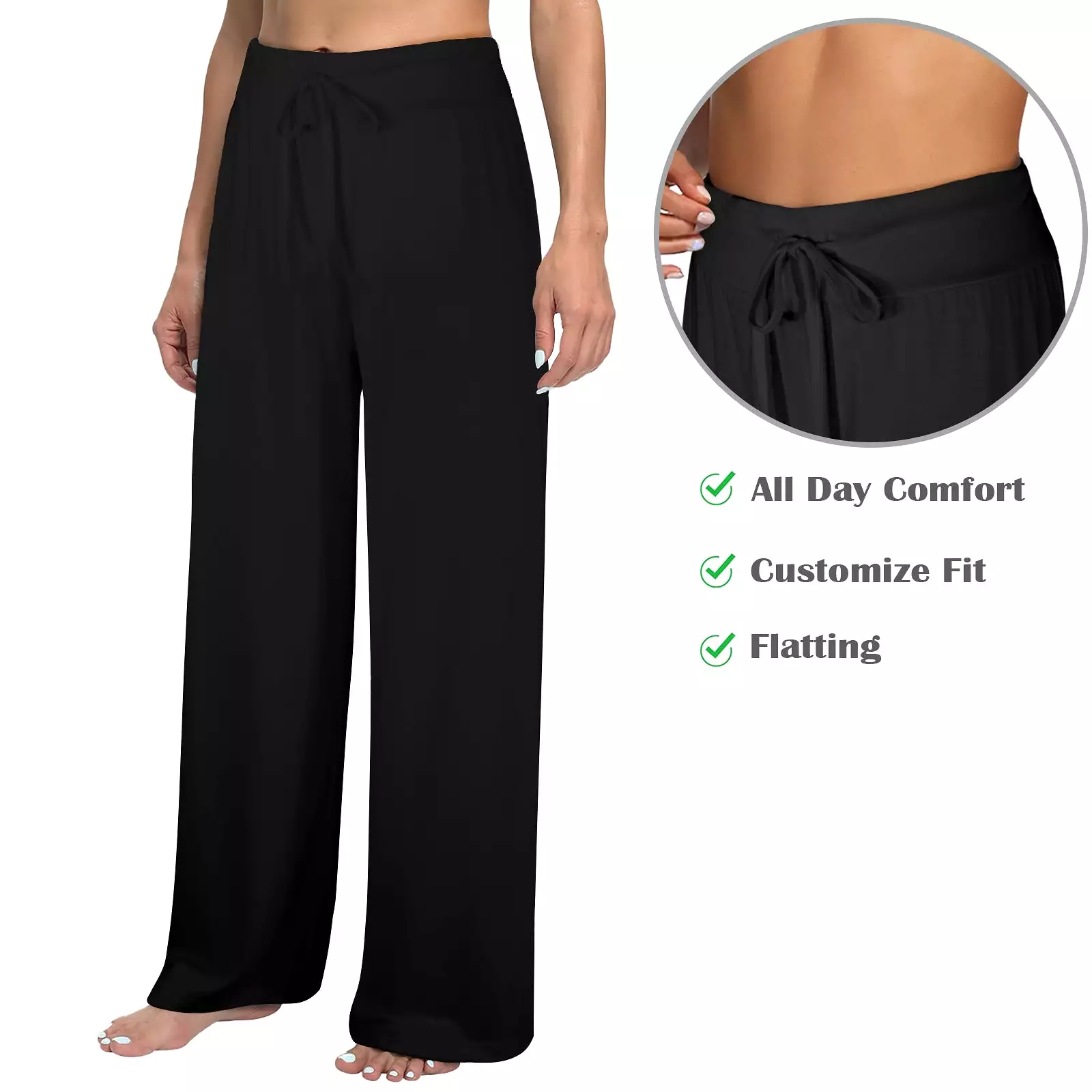 Solid Black Women's Wide Leg Lounge Pants