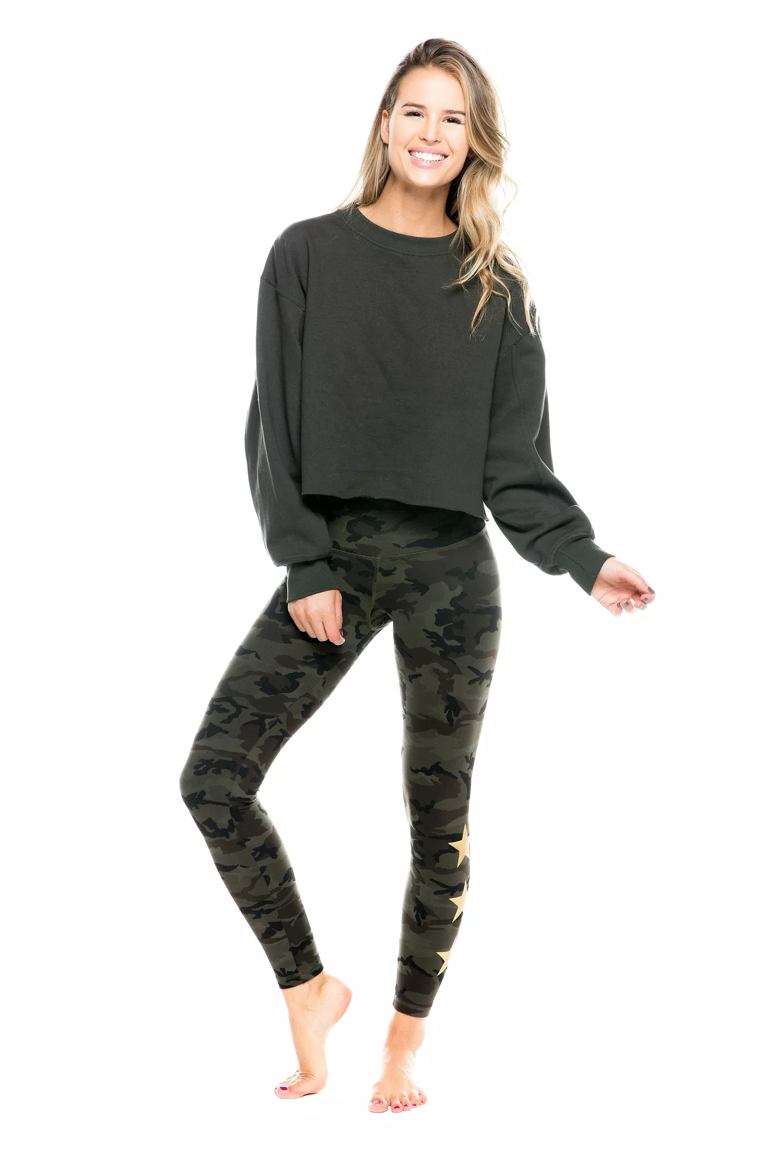 Strut This Star Ankle Green Camo Gold Star Legging