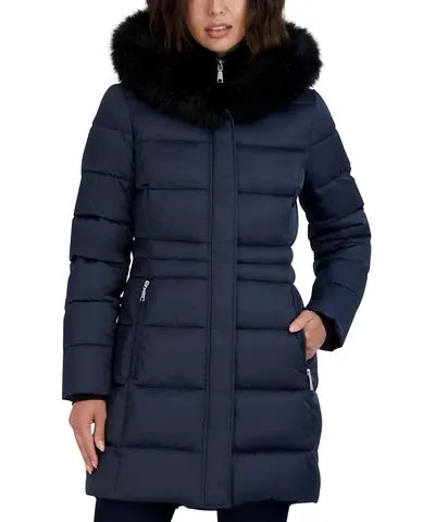 Tahari Dana Womens Faux Fur Hooded Puffer Jacket