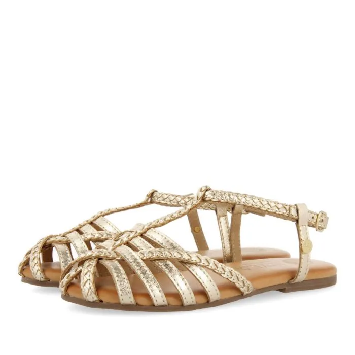 Tanlay girls gold leather multi strap sandals