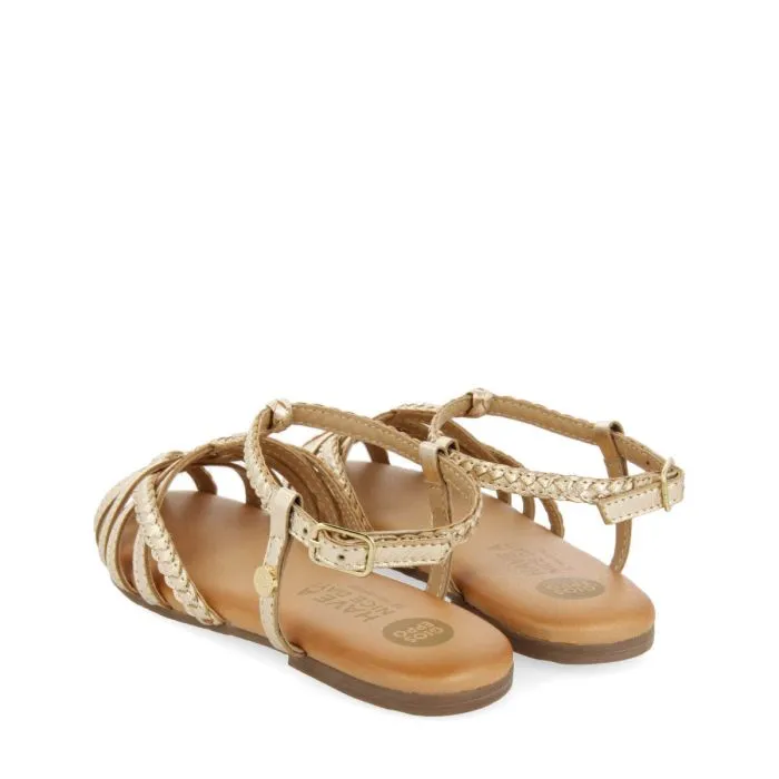 Tanlay girls gold leather multi strap sandals