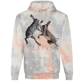 Tie dye hoodie, Boxing hares