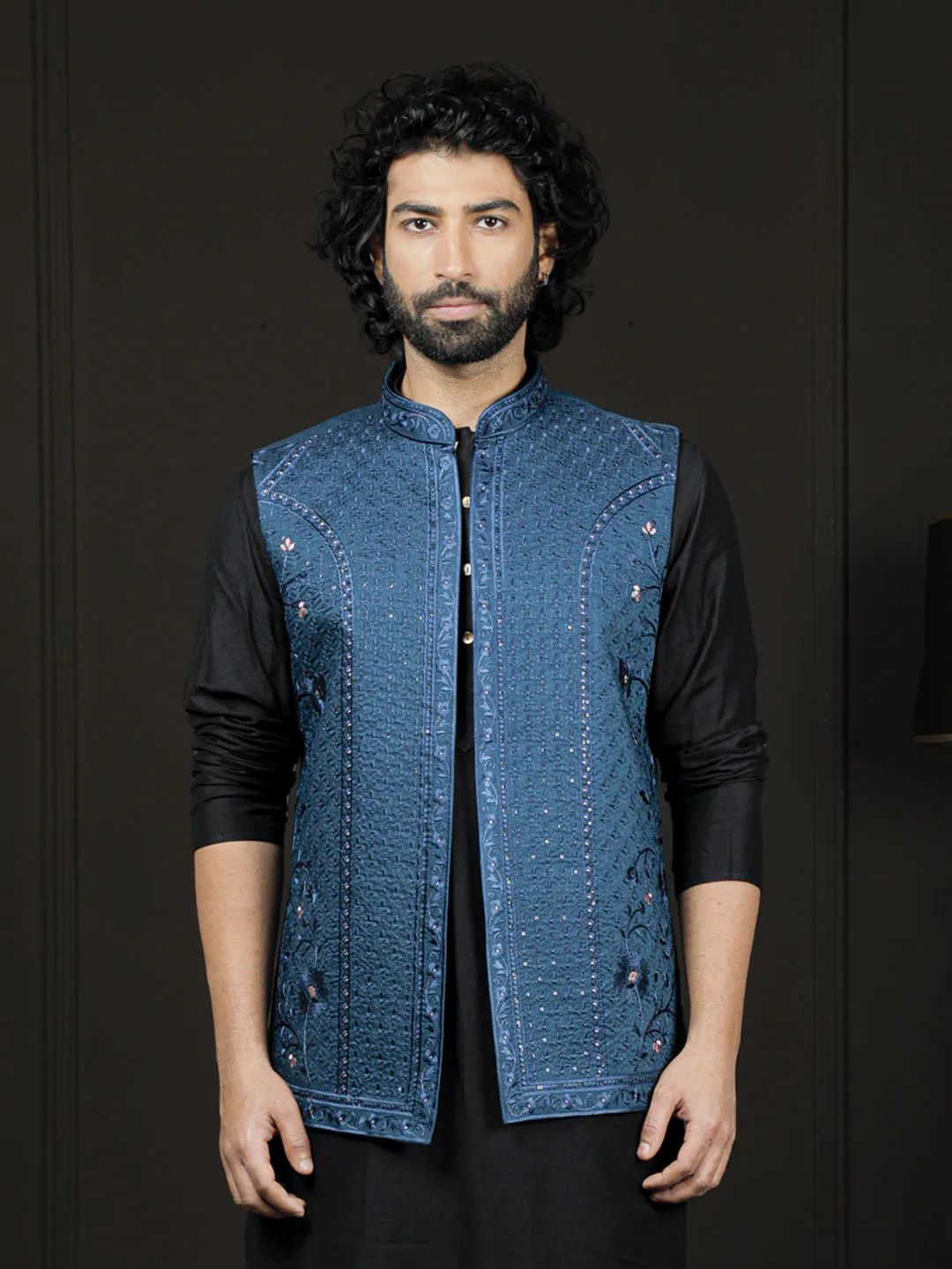 VASTRAMAY Men's Silk Blend Nehru Jacket