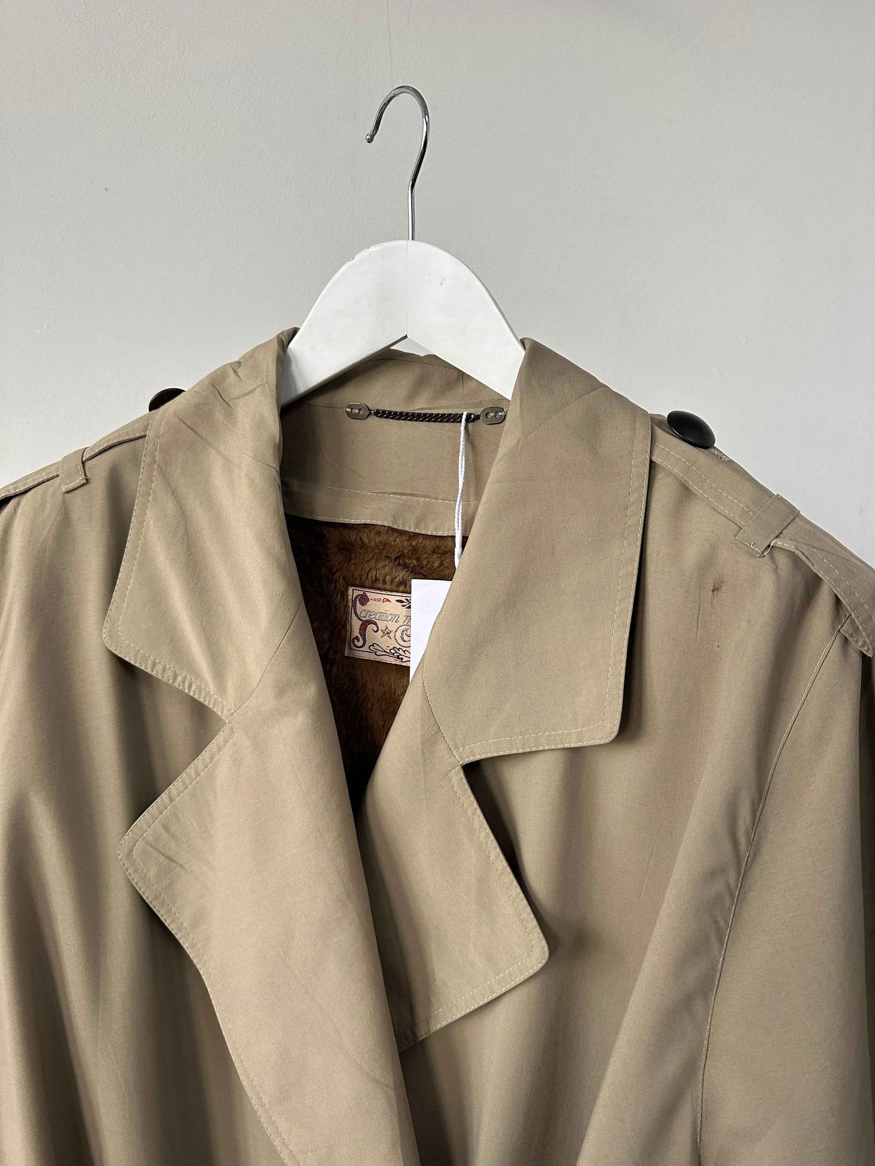 Vintage Removable Fur Lined Double Breasted Belted Trench Coat - XL