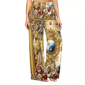 vintage royalty print Women's Wide Leg Lounge Pants (Model L77)