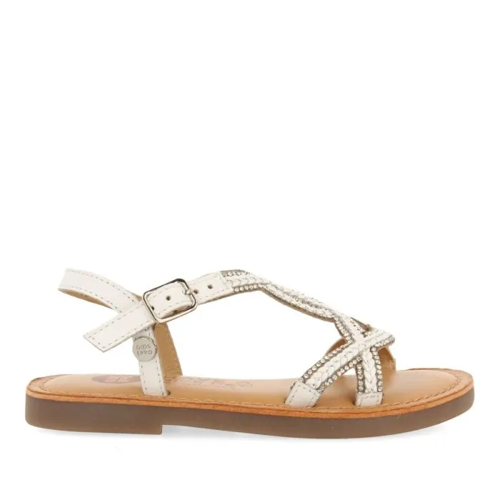 WHITE LEATHER SANDALS WITH EMBELLISHMENTS FOR GIRL AND BOY SCIO