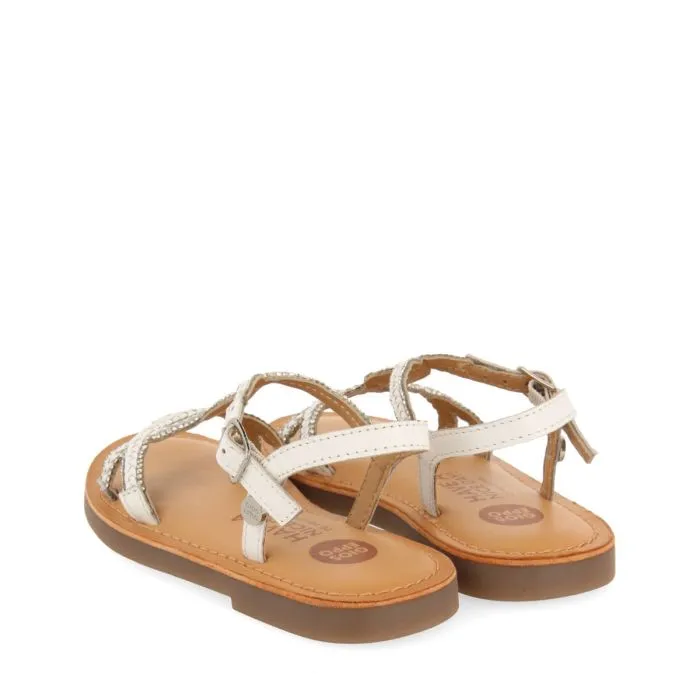 WHITE LEATHER SANDALS WITH EMBELLISHMENTS FOR GIRL AND BOY SCIO