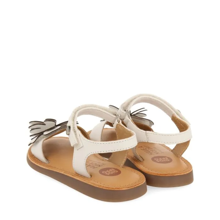 WHITE LEATHER SANDALS WITH FLOWER EMBELLISHMENT FOR GIRL AND BOY TAKILMA