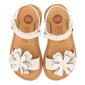 WHITE LEATHER SANDALS WITH FLOWER EMBELLISHMENT FOR GIRL AND BOY TAKILMA