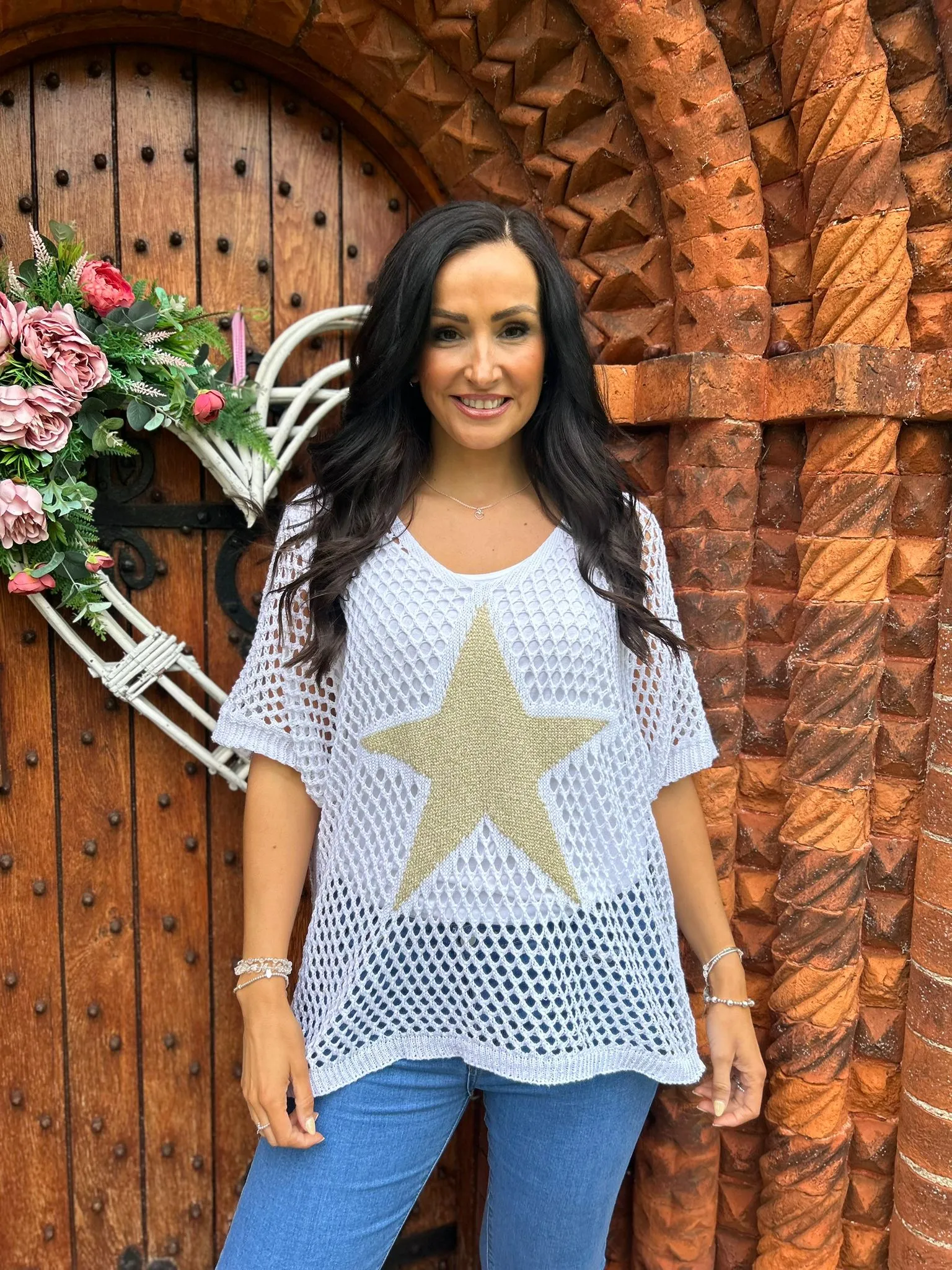 White V Neck Star Loose Knit  Alex