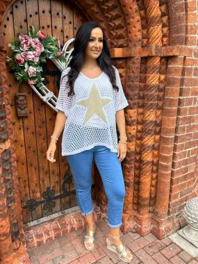 White V Neck Star Loose Knit  Alex