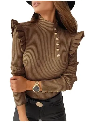 Women's Knitwear Long Sleeve Sweaters & Cardigans Ruffles Fashion Solid Color