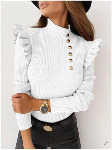 Women's Knitwear Long Sleeve Sweaters & Cardigans Ruffles Fashion Solid Color