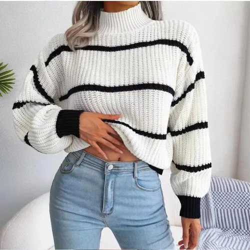 Women's Sweater Long Sleeve Sweaters & Cardigans Casual Stripe