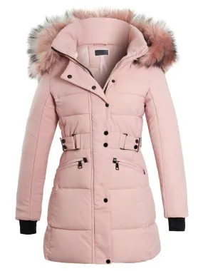 Womens Longline Puffer Parka Luxurious Faux Fur Coat, Black, Pink, Grey, Size 8 to 16