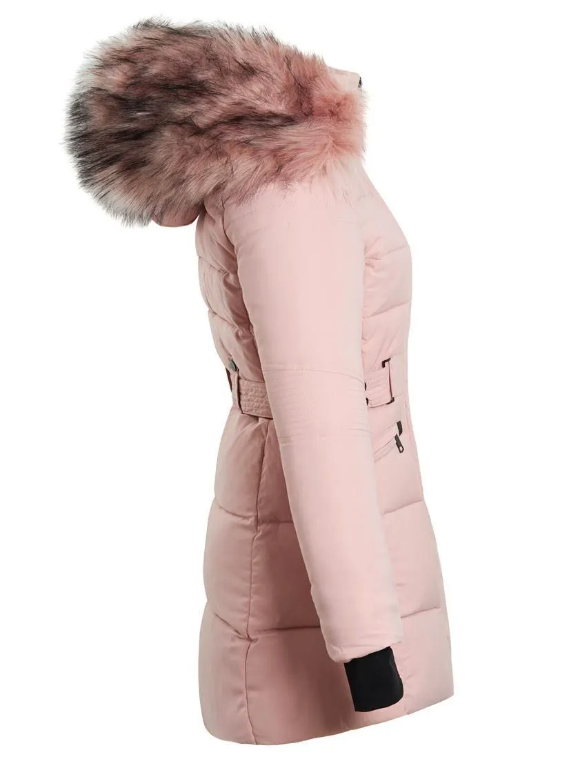 Womens Longline Puffer Parka Luxurious Faux Fur Coat, Black, Pink, Grey, Size 8 to 16