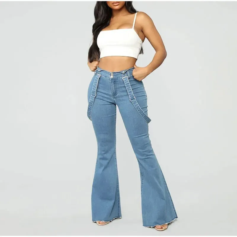 Women's Vintage Streetwear High Waist Wide Leg Denim Suspender Pants