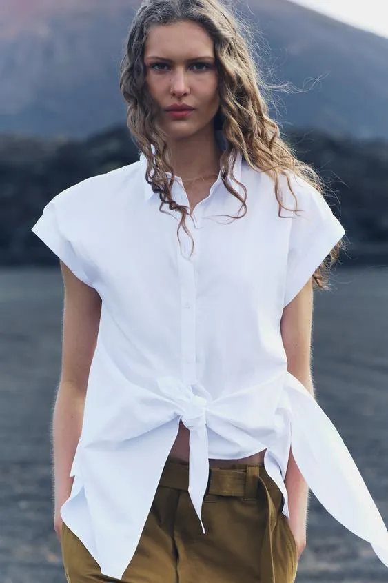 ZARA  |Cotton Shirts & Blouses