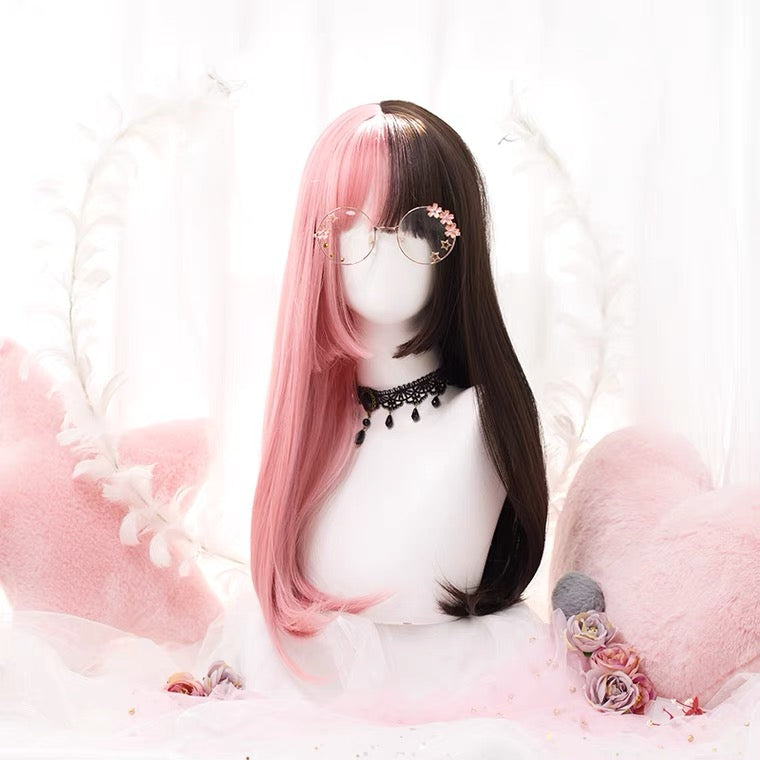 |草莓夹心| LOLITA HIME CUT BLACK PINK LONG STRAIGHT WIG BY90016